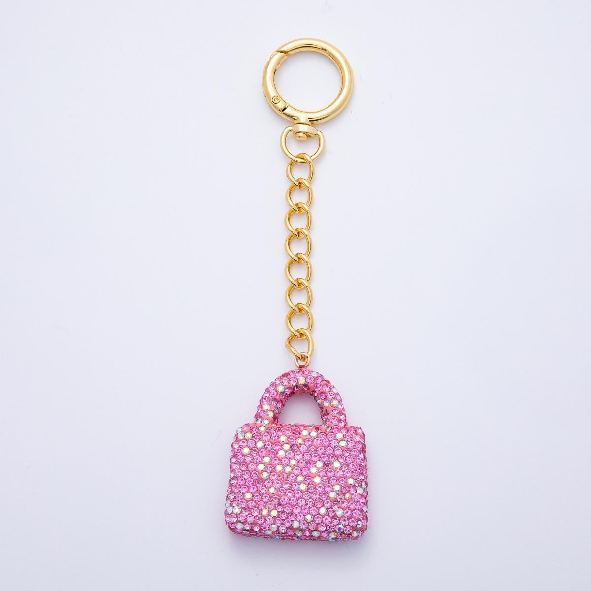 18K Gold Filled Bedazzled Mini Purse Bag Charm Keychain Push Gate Key Ring Accessories Handbag DIY Jewelry Making Supplies | WB00258