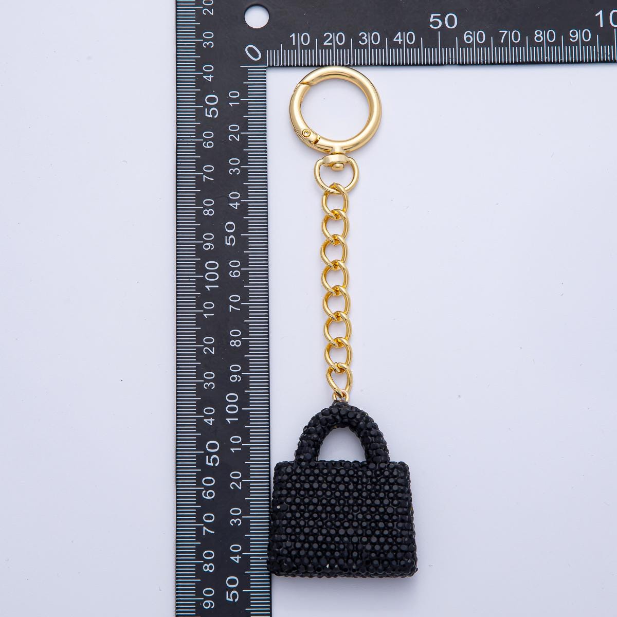 18K Gold Filled Bedazzled Mini Purse Bag Charm Keychain Push Gate Key Ring Accessories Handbag DIY Jewelry Making Supplies | WB00258