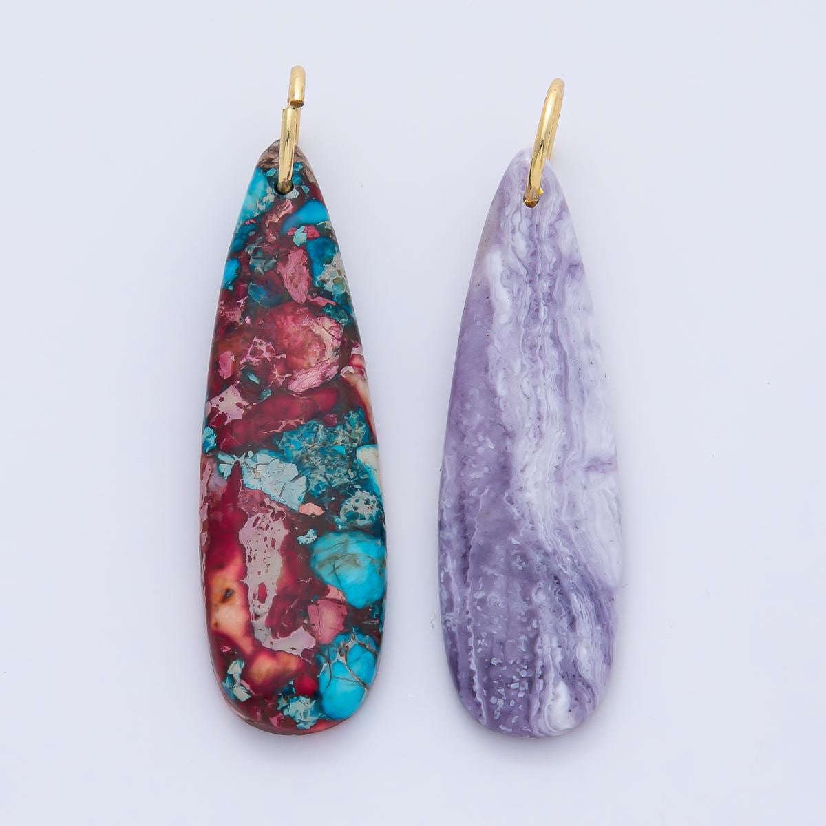 18K Gold Filled Lagoon Jasper Charoite Teardrop Gemstone Charm Natural Healing Stone Pendant DIY Jewelry Necklace Bracelet Earrings | AF1592
