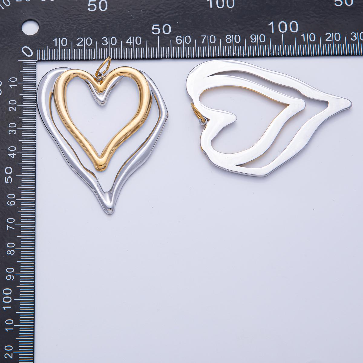 Stainless Steel 62.5mm Open Molten Heart Mixed Metal Charm Statement Piece DIY Necklace Bracelet Earrings Love Jewelry Gift Supply | J851