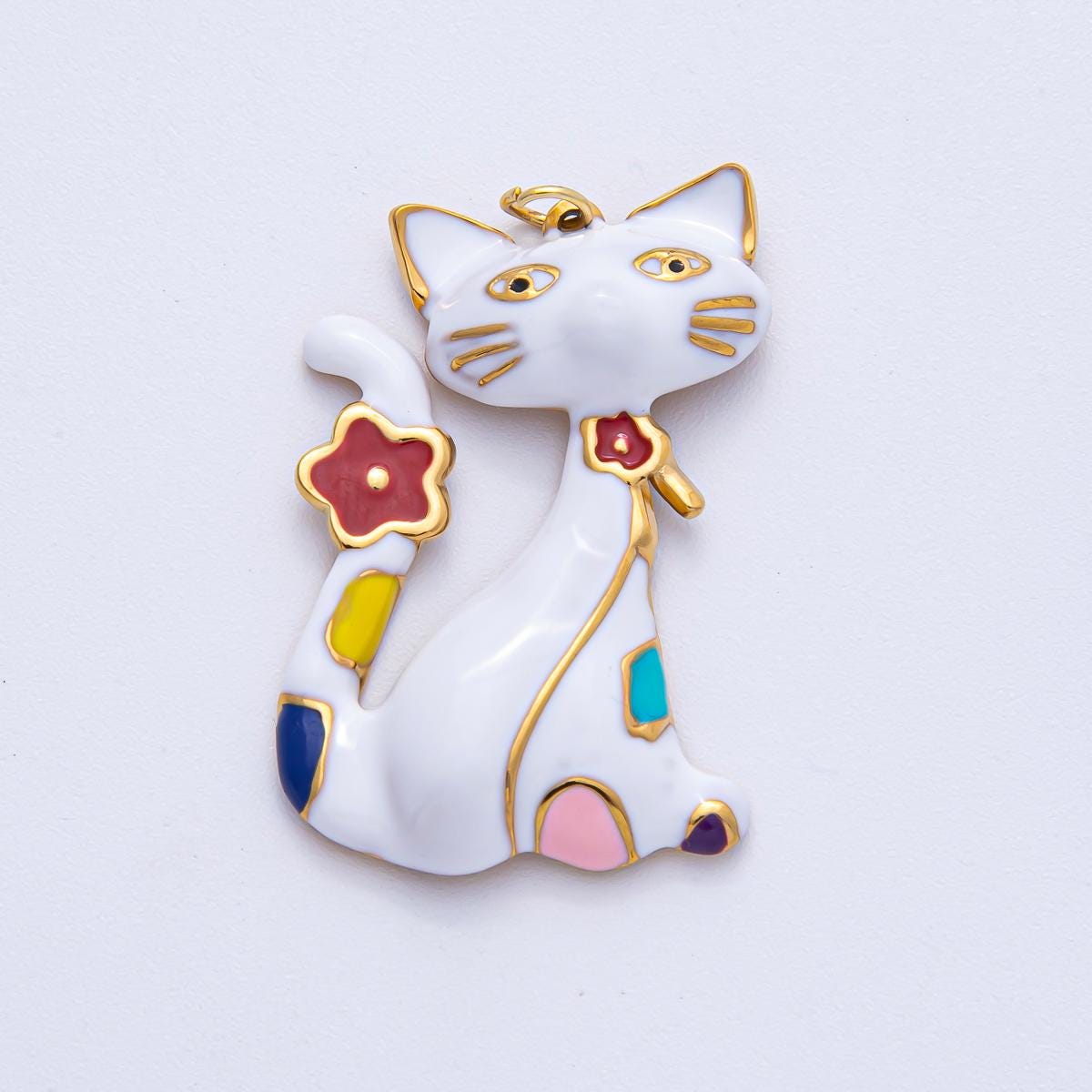 Stainless Steel 39mm Blue, White, Black, Pink Enamel Cat Kitten Pet Statement Pendant Charm Jewelry Supplies Accessory Cute Gift Idea | J816
