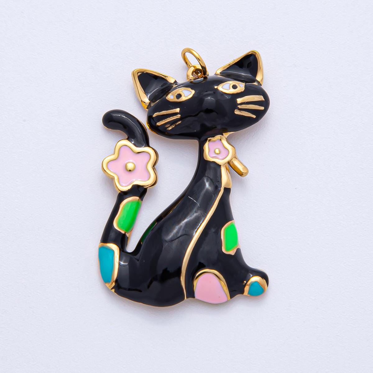 Stainless Steel 39mm Blue, White, Black, Pink Enamel Cat Kitten Pet Statement Pendant Charm Jewelry Supplies Accessory Cute Gift Idea | J816