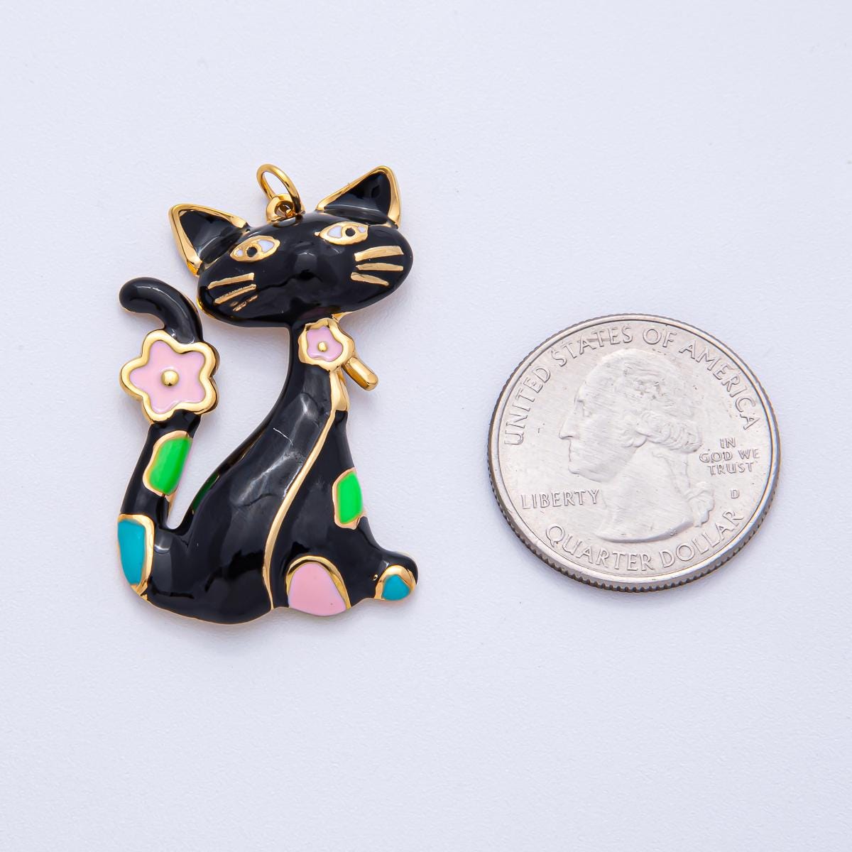 Stainless Steel 39mm Blue, White, Black, Pink Enamel Cat Kitten Pet Statement Pendant Charm Jewelry Supplies Accessory Cute Gift Idea | J816