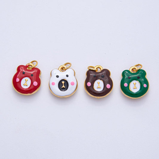 Stainless Steel 15mm Brown Red Green White Enamel Teddy Bear Charm Animal Art DIY Necklace Bracelet Earring Making Jewelry Supplies | J865