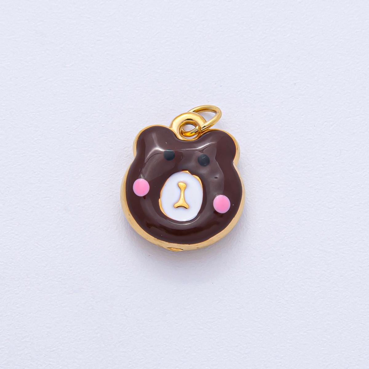 Stainless Steel 15mm Brown Red Green White Enamel Teddy Bear Charm Animal Art DIY Necklace Bracelet Earring Making Jewelry Supplies | J865
