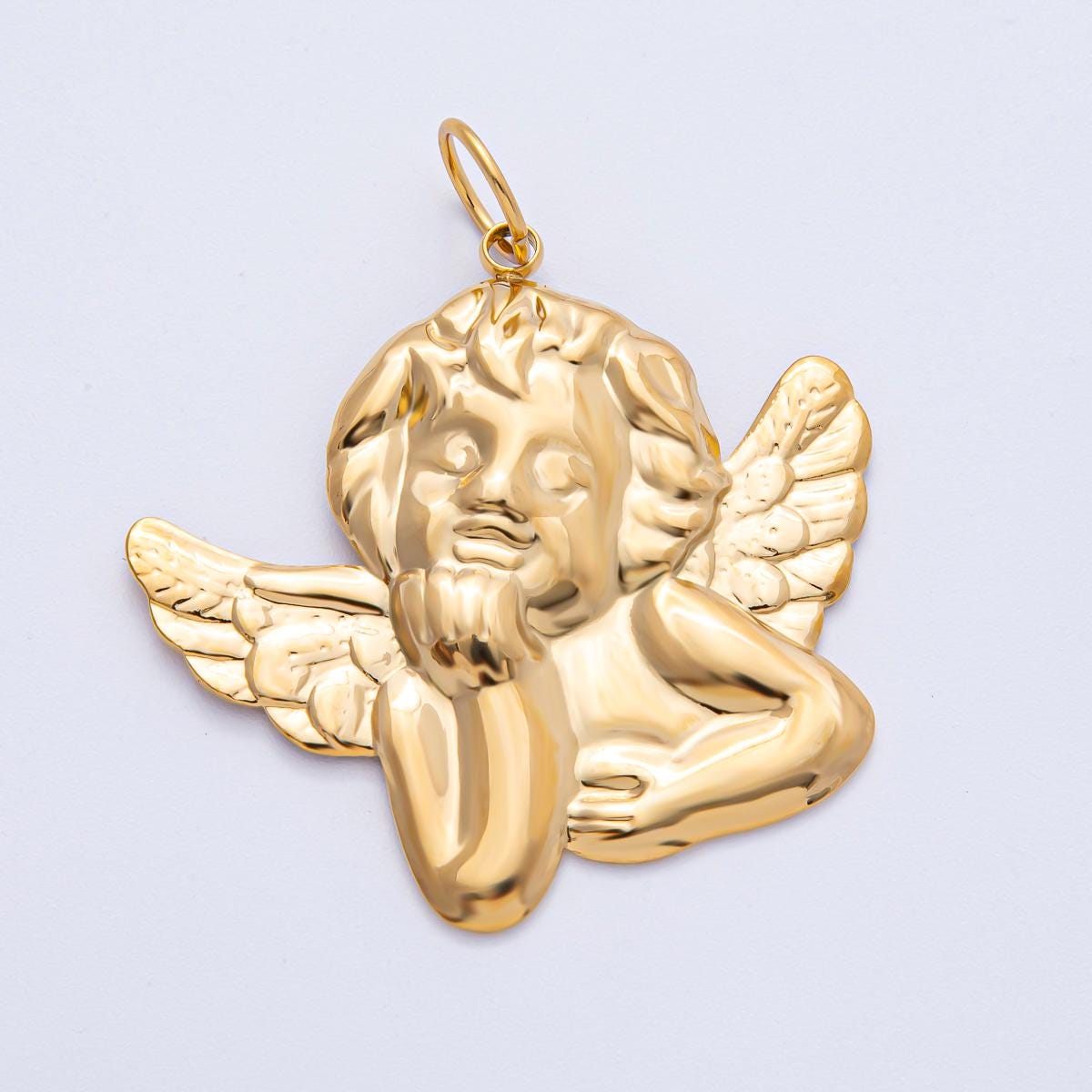 Stainless Steel 41.5mm Cherub Baby Angel Heaven Sent Statement Charm DIY Jewelry Supply Necklace Bracelet Earrings Dainty Accessory | J906
