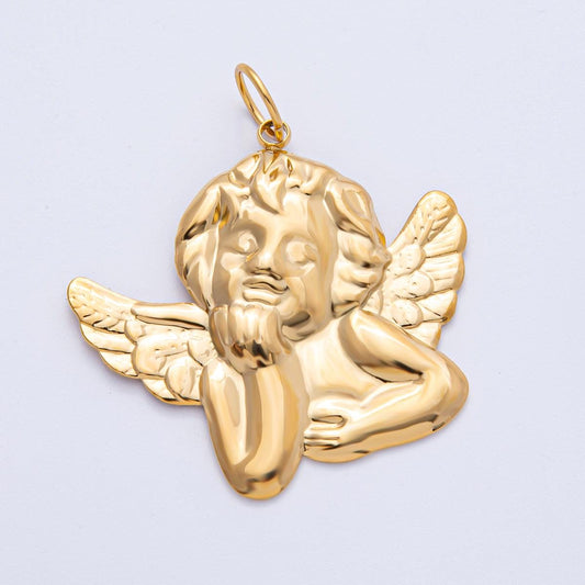 Stainless Steel 41.5mm Cherub Baby Angel Heaven Sent Statement Charm DIY Jewelry Supply Necklace Bracelet Earrings Dainty Accessory | J906