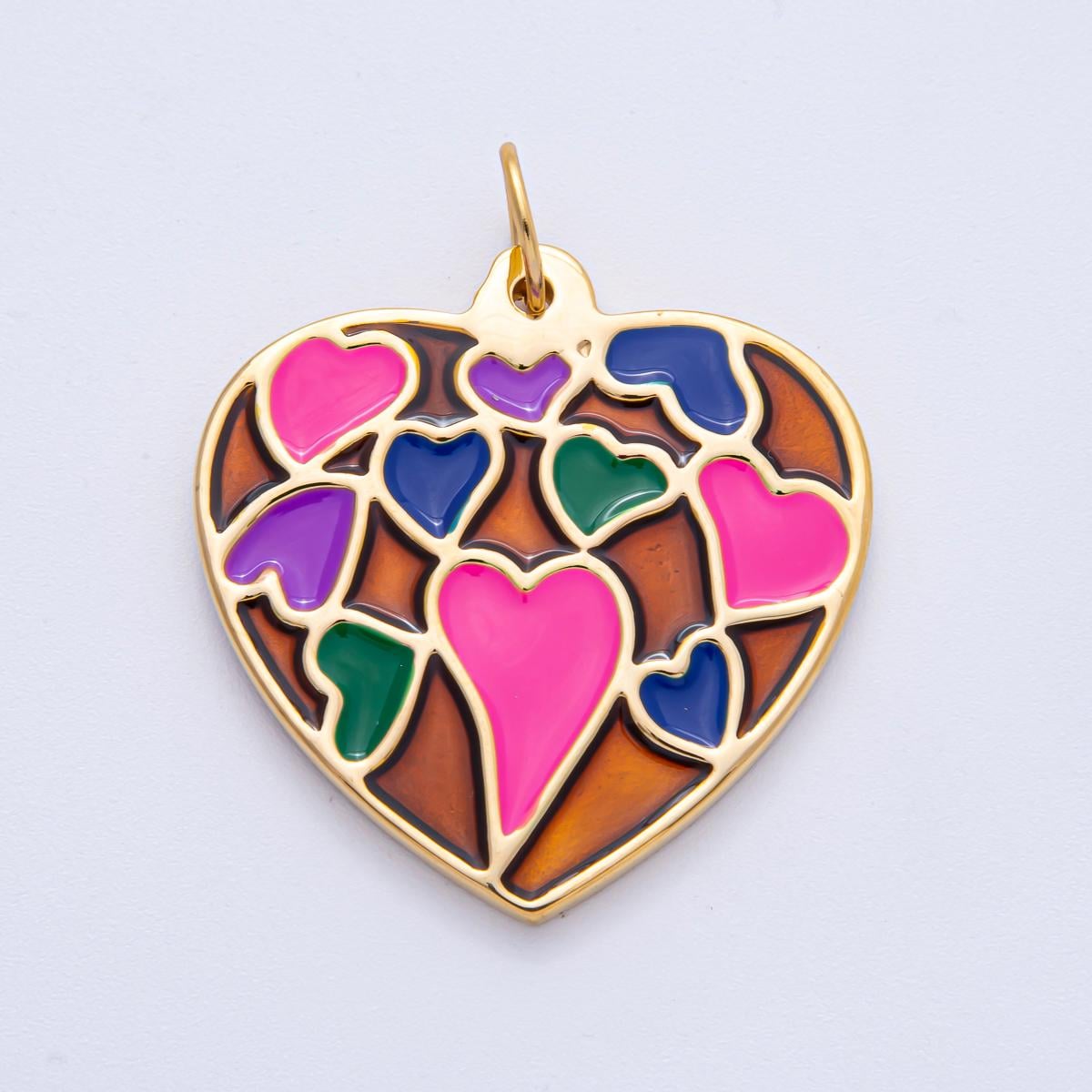 Stainless Steel 40mm Neon & Pastel Multicolor Enamel Design Heart Statement Charm DIY Jewelry Making for Necklace Accessory | J908
