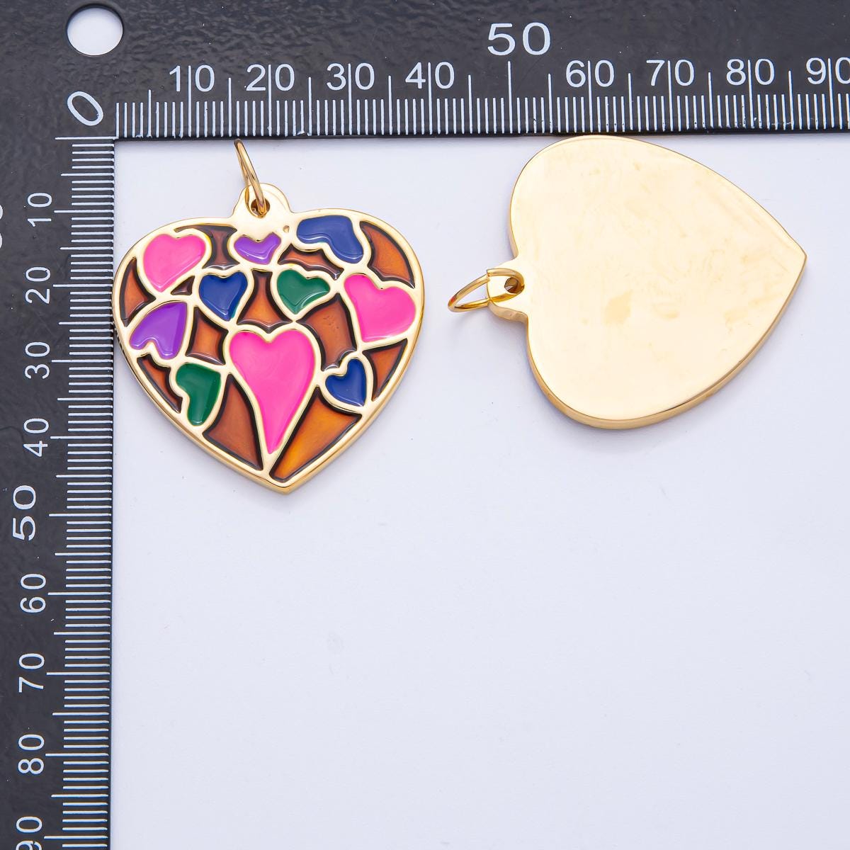Stainless Steel 40mm Neon & Pastel Multicolor Enamel Design Heart Statement Charm DIY Jewelry Making for Necklace Accessory | J908