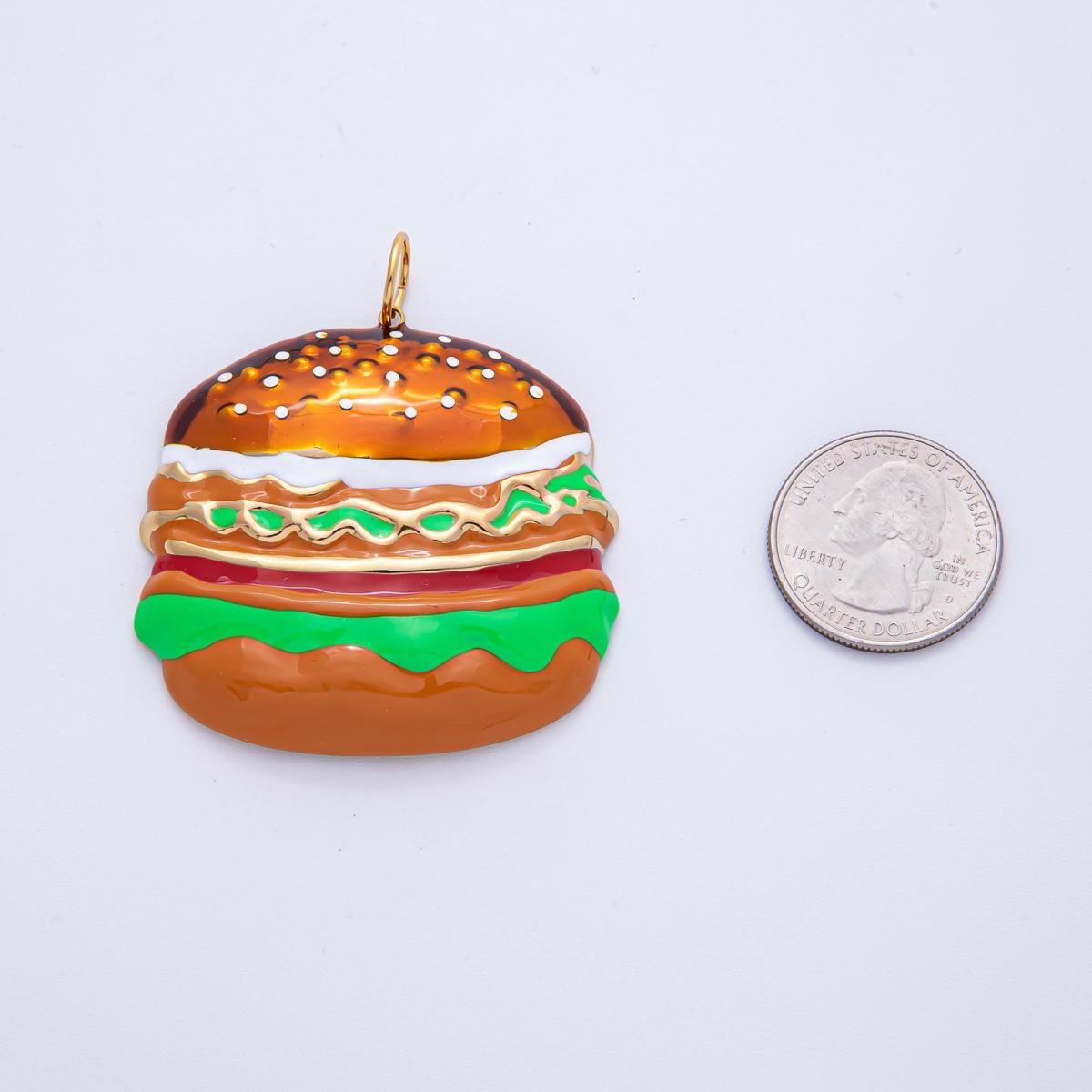 Stainless Steel 49.1mm Enamel Gourmet Burger Fast Food Charm Accessory DIY Jewelry Making Supply for Necklace Snack Lover | J935