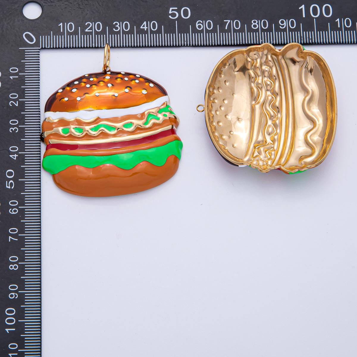 Stainless Steel 49.1mm Enamel Gourmet Burger Fast Food Charm Accessory DIY Jewelry Making Supply for Necklace Snack Lover | J935