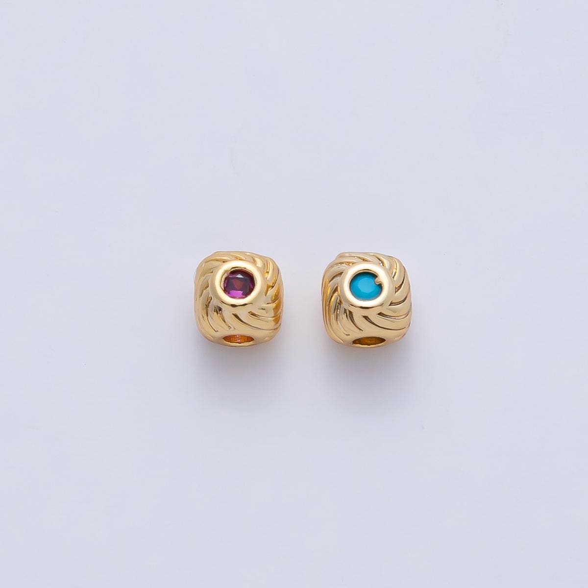 18K Gold Filled 4.2mm Fuchsia Blue CZ Curled Line Bead DIY Micro Gem Spacer DIY Jewelry Making Supply for Necklace & Bracelet | B522