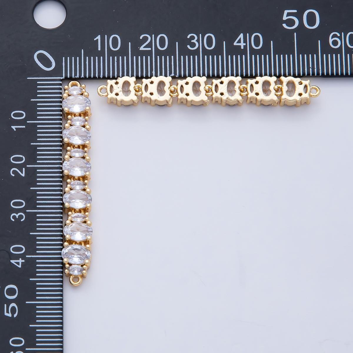 18K Gold Filled 45.9mm Clear CZ Oval Marquise Link Chain Connector for Jewelry Making Bracelet DIY Supply | Y166
