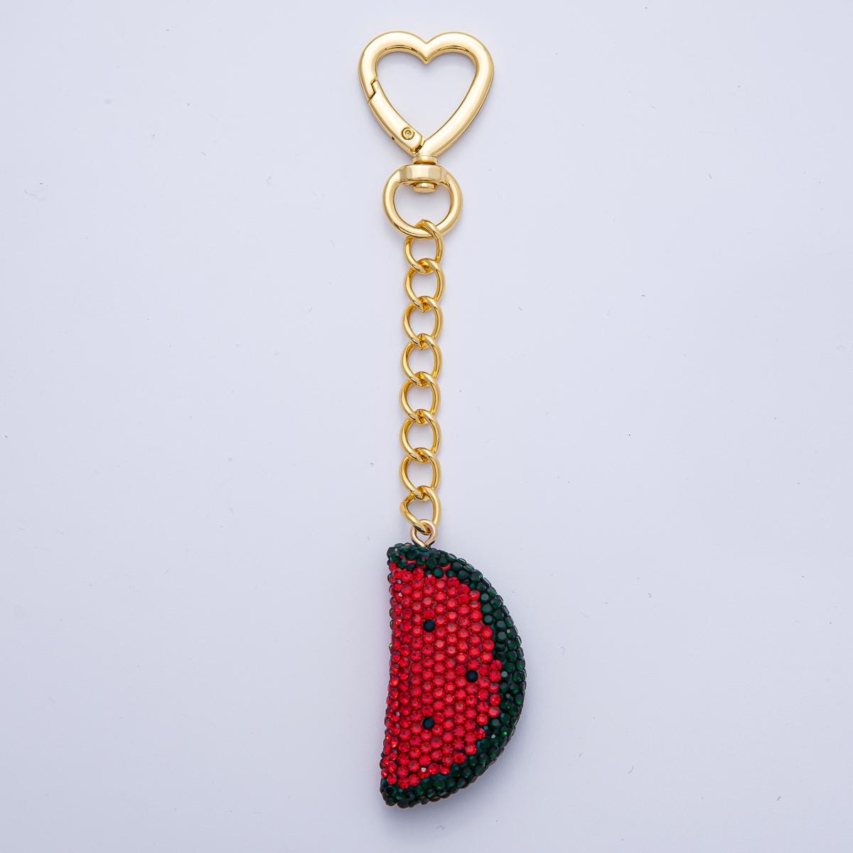 18K Gold Filled Watermelon Bedazzled Bag Crystal Charm Keychain Push Gate Sparkly Fruit Accessories Shimmering Crystal Detail | WB-00239