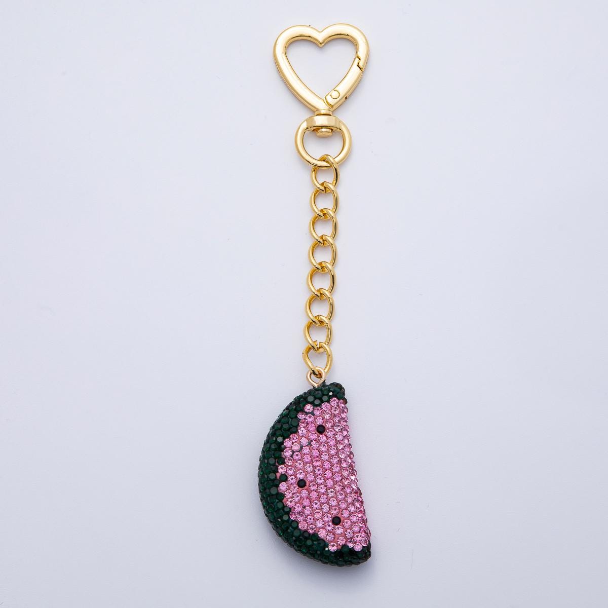 18K Gold Filled Watermelon Bedazzled Bag Crystal Charm Keychain Push Gate Sparkly Fruit Accessories Shimmering Crystal Detail | WB-00239
