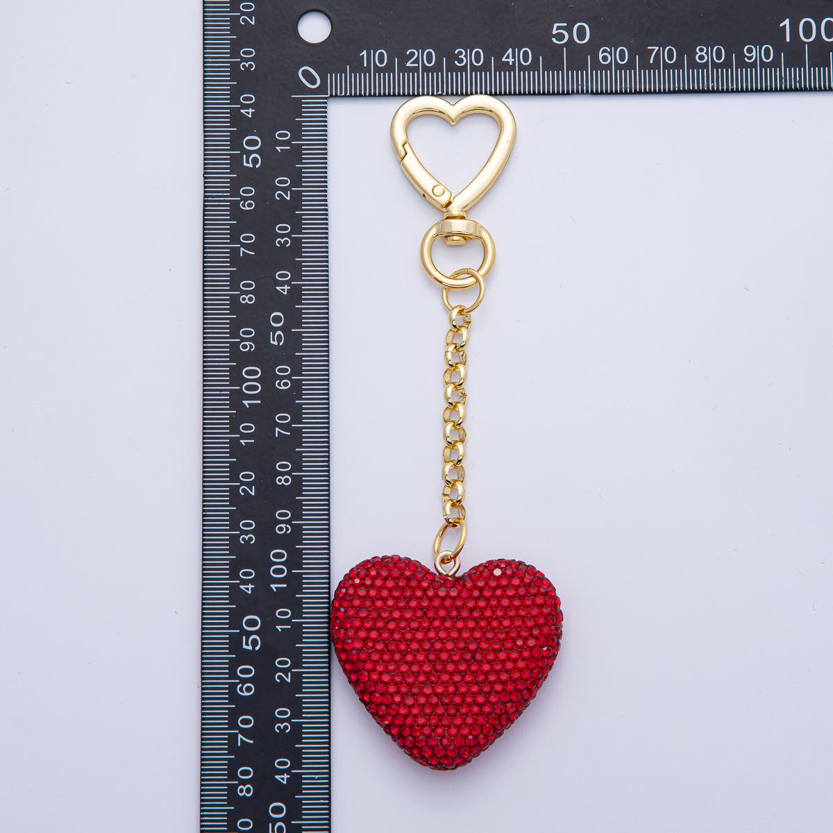 18K Heart Shaped Gold Filled White Red Pink Bedazzled Heart Bag Crystal Charm Keychain Accessories Luxury Style Finding | WB-00255