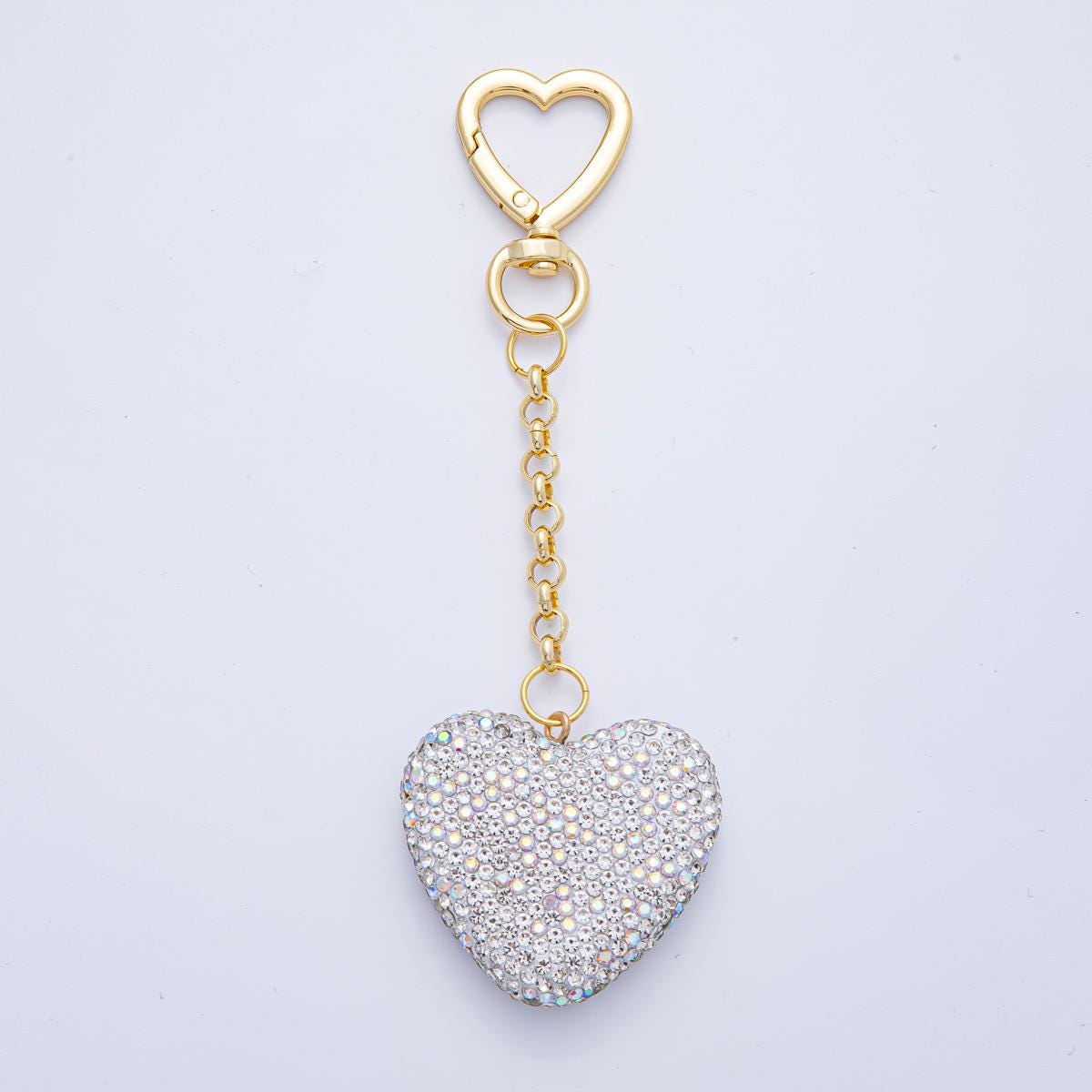 18K Heart Shaped Gold Filled White Red Pink Bedazzled Heart Bag Crystal Charm Keychain Accessories Luxury Style Finding | WB-00255