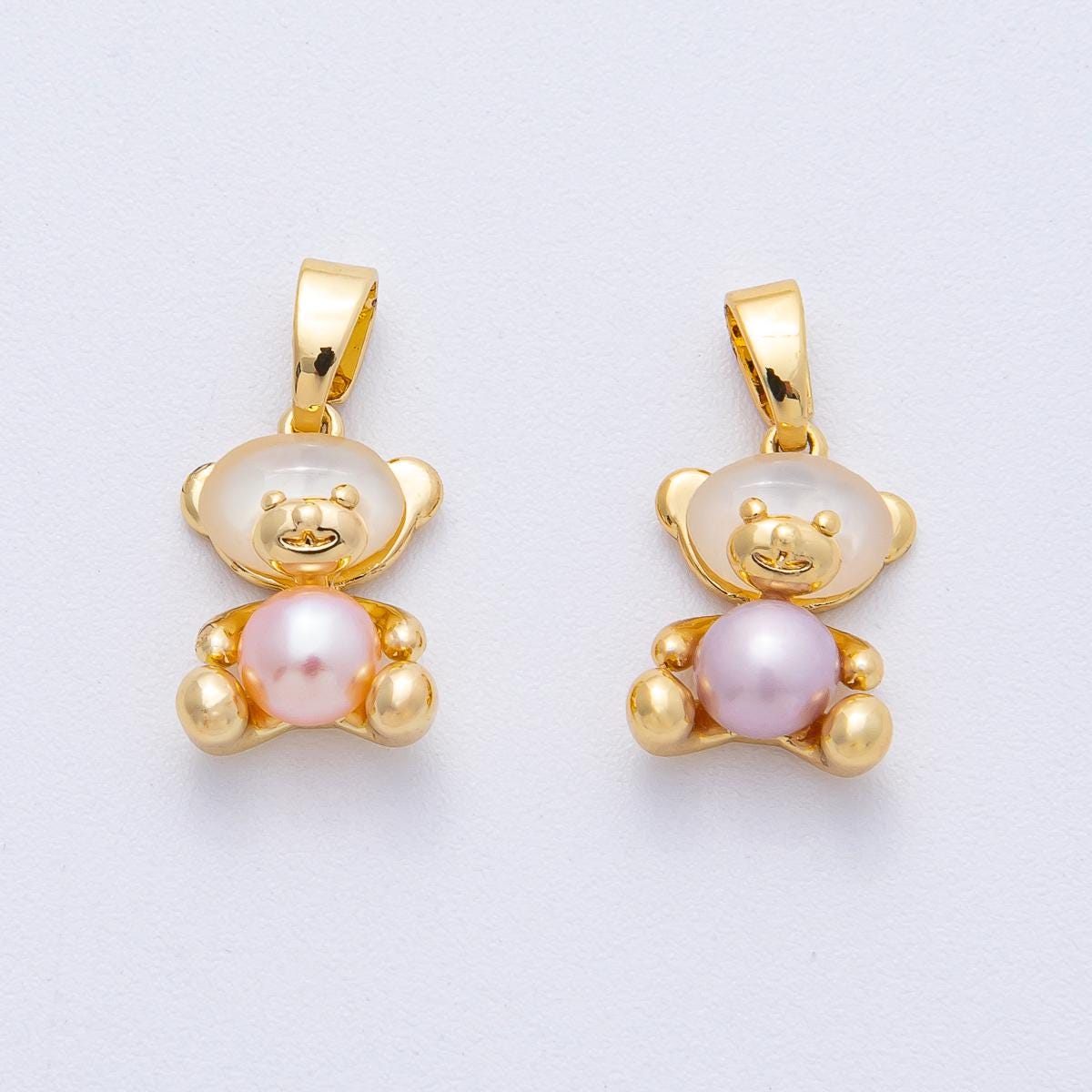 18K Gold Filled 13.1mm Pink Purple Shell Pearl Mini Teddy Bear Cute Animal Jewelry Pendant DIY Supply Findings for Necklace Earring | AF1188