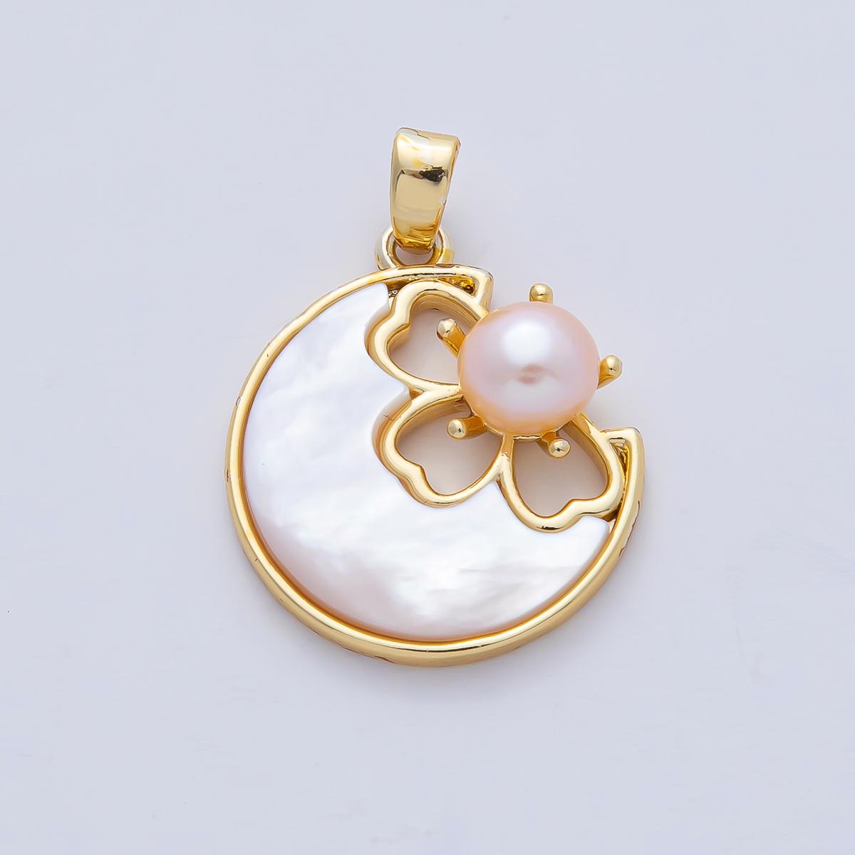 18K Gold Filled 20mm White & Pink Shell Pearl Clover Flower Pendant Dainty Floral Charm DIY Jewelry Making Supply for Necklace | AF1189