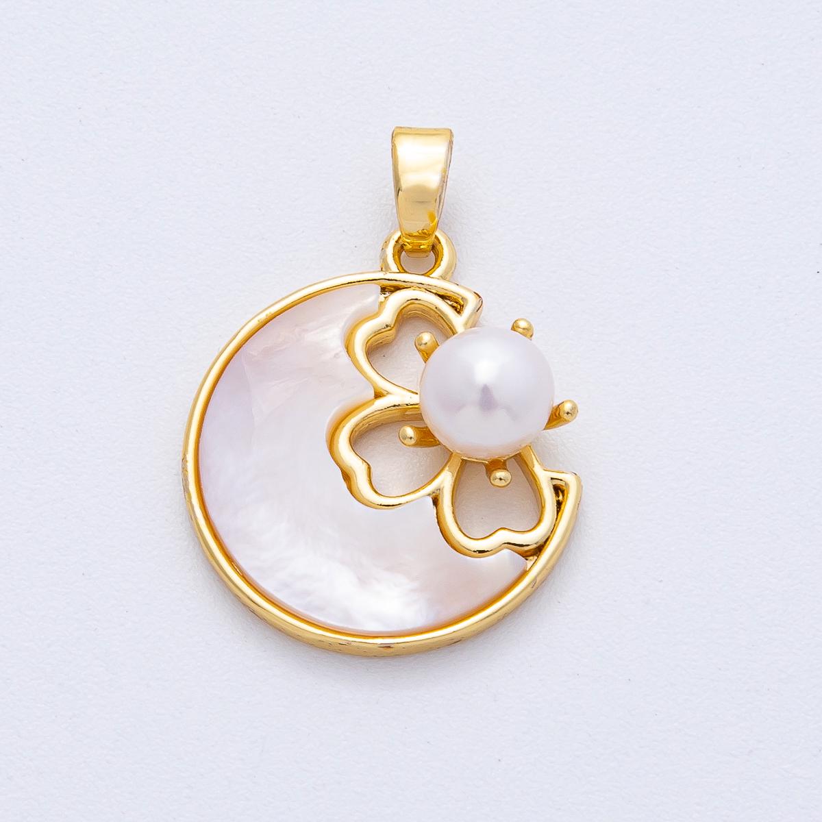 18K Gold Filled 20mm White & Pink Shell Pearl Clover Flower Pendant Dainty Floral Charm DIY Jewelry Making Supply for Necklace | AF1189