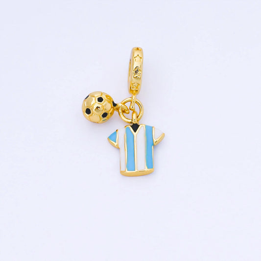 24k gold filled mini soccer ball charm sport theme rondelle bail for drop pendant bracelet Argentina fan inspired jersey | AF1567