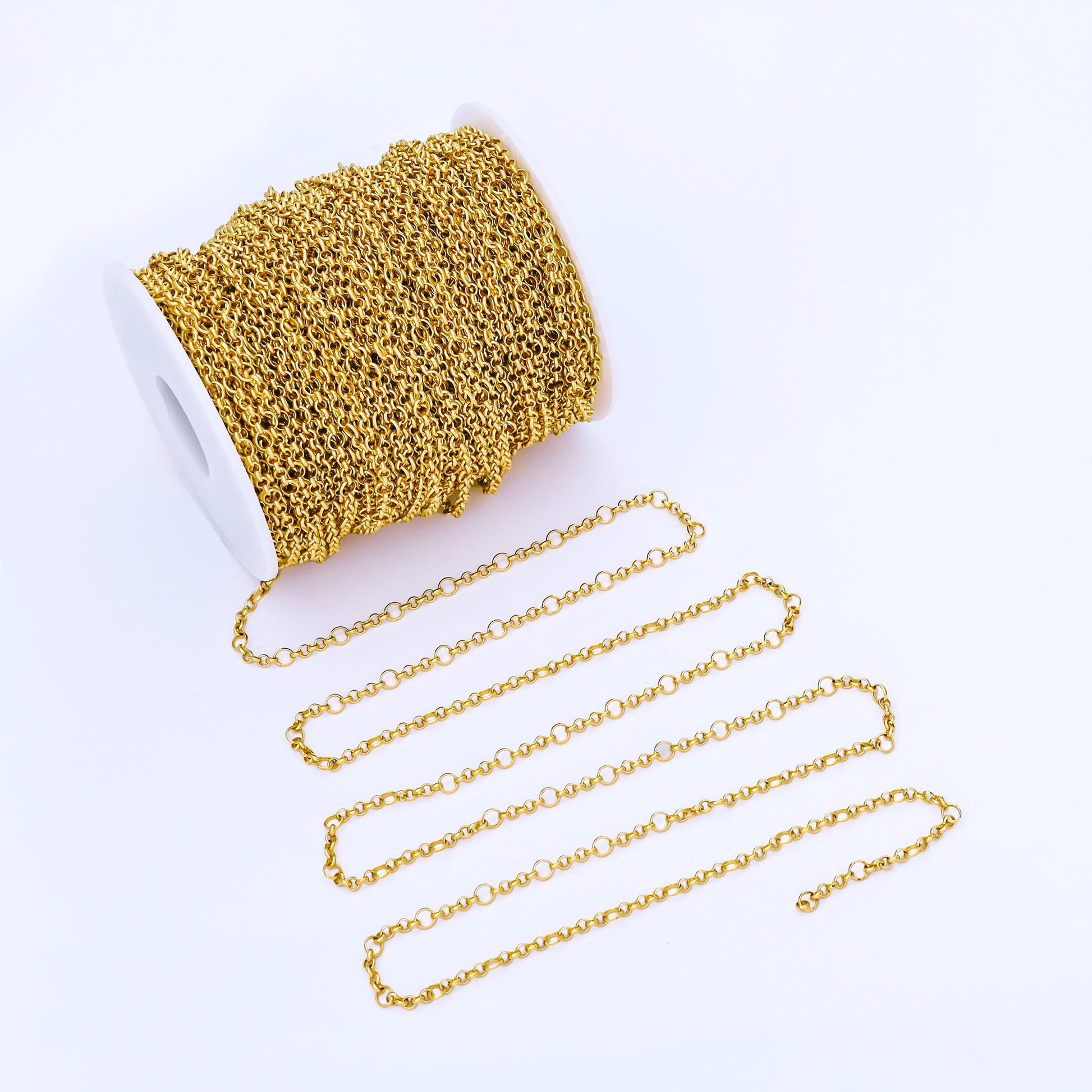 24k gold filled rolo chain by yard, rolo cable link thick 3.6-2.5mm, wholesale bulk roll chain for jewelry making, ROLL-1741