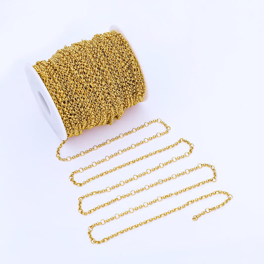 24k gold filled rolo chain by yard, rolo cable link thick 3.6-2.5mm, wholesale bulk roll chain for jewelry making, ROLL-1741