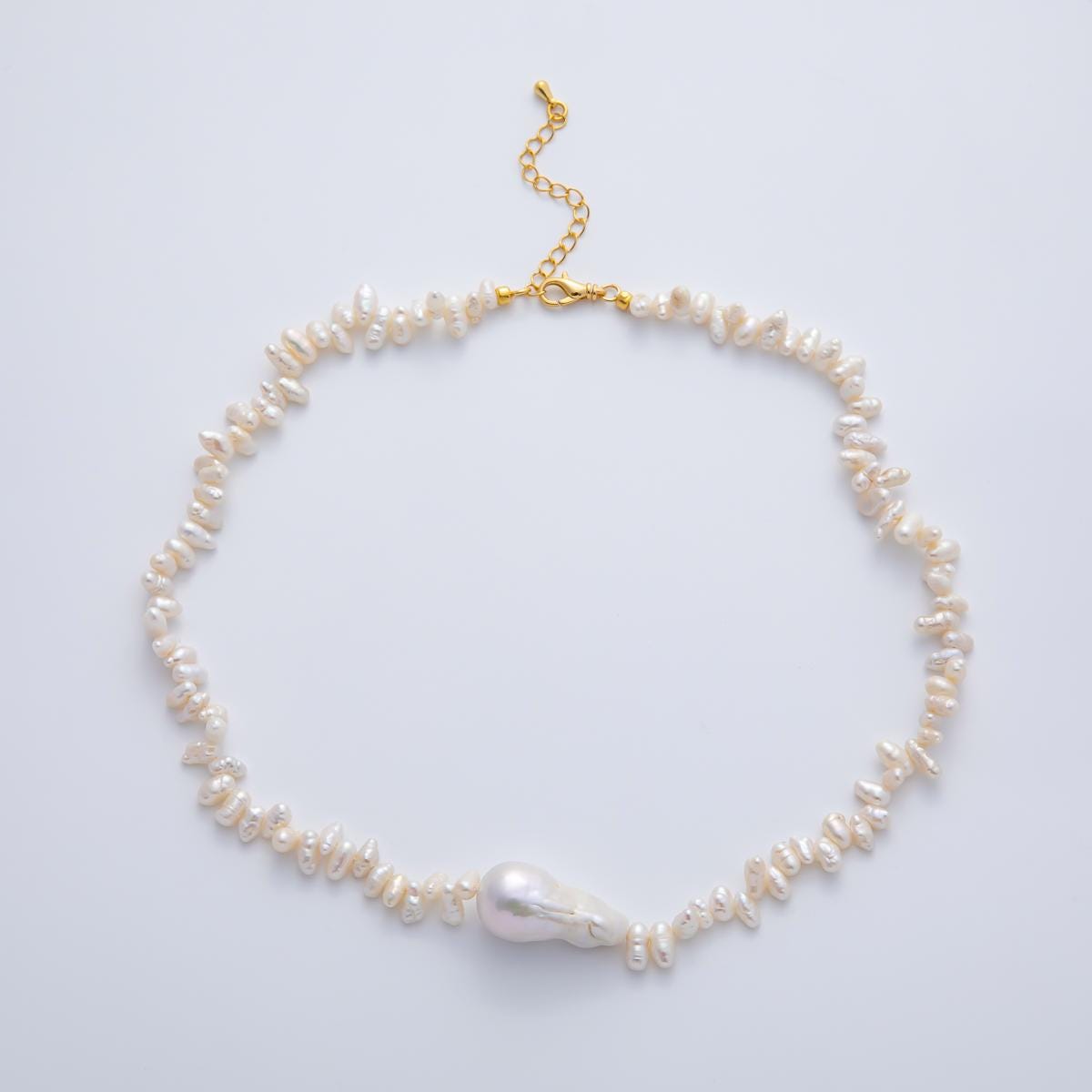 15.9mm Freshwater Pearl Baroque Natural Form 16.2 Inch Chain Necklace w. Extender | WA-3800