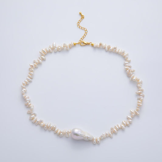 15.9mm Freshwater Pearl Baroque Natural Form 16.2 Inch Chain Necklace w. Extender | WA-3800