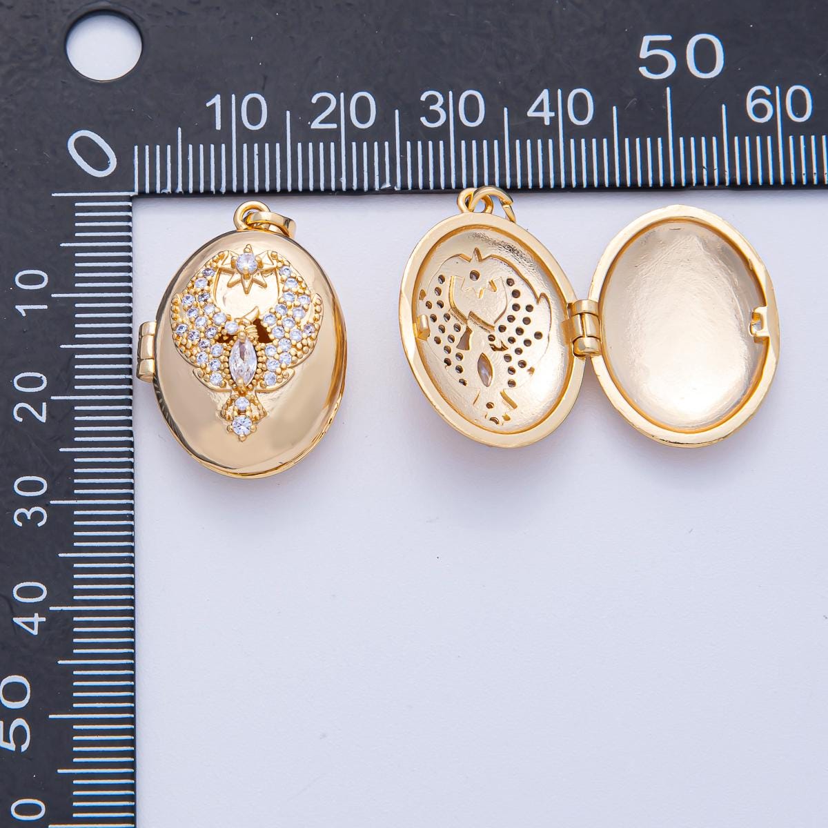 18K Gold Filled 26mm Vintage Celestial Bird Star Micro Paved CZ Oval Locket Pendant DIY Jewelry Making for Necklace Supply | AF1200