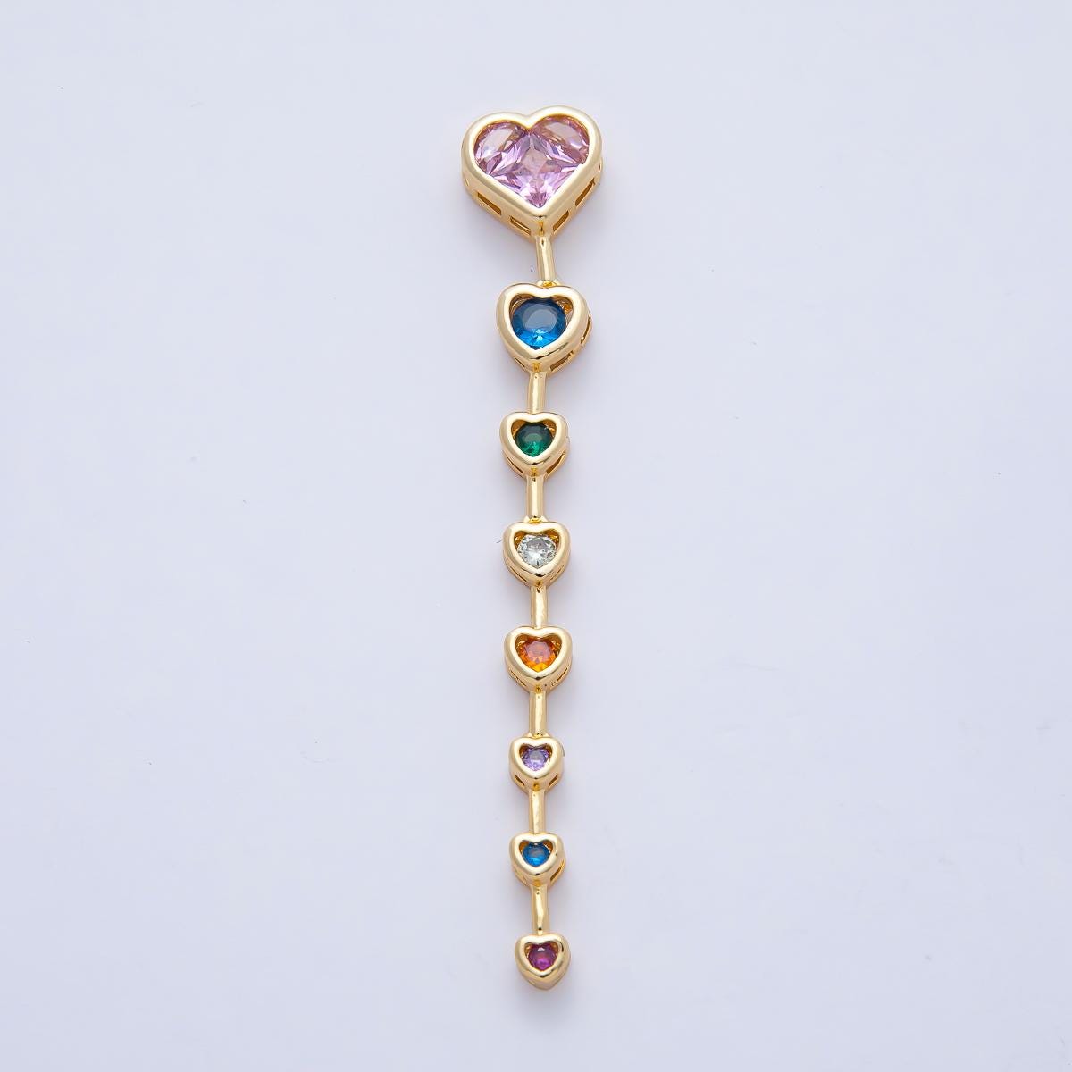 18K Gold Filled Clear Multicolor Heart CZ Bezel Gradient Drop Bead Gemstone Connector for Necklace or Earring Making DIY Supply | B419
