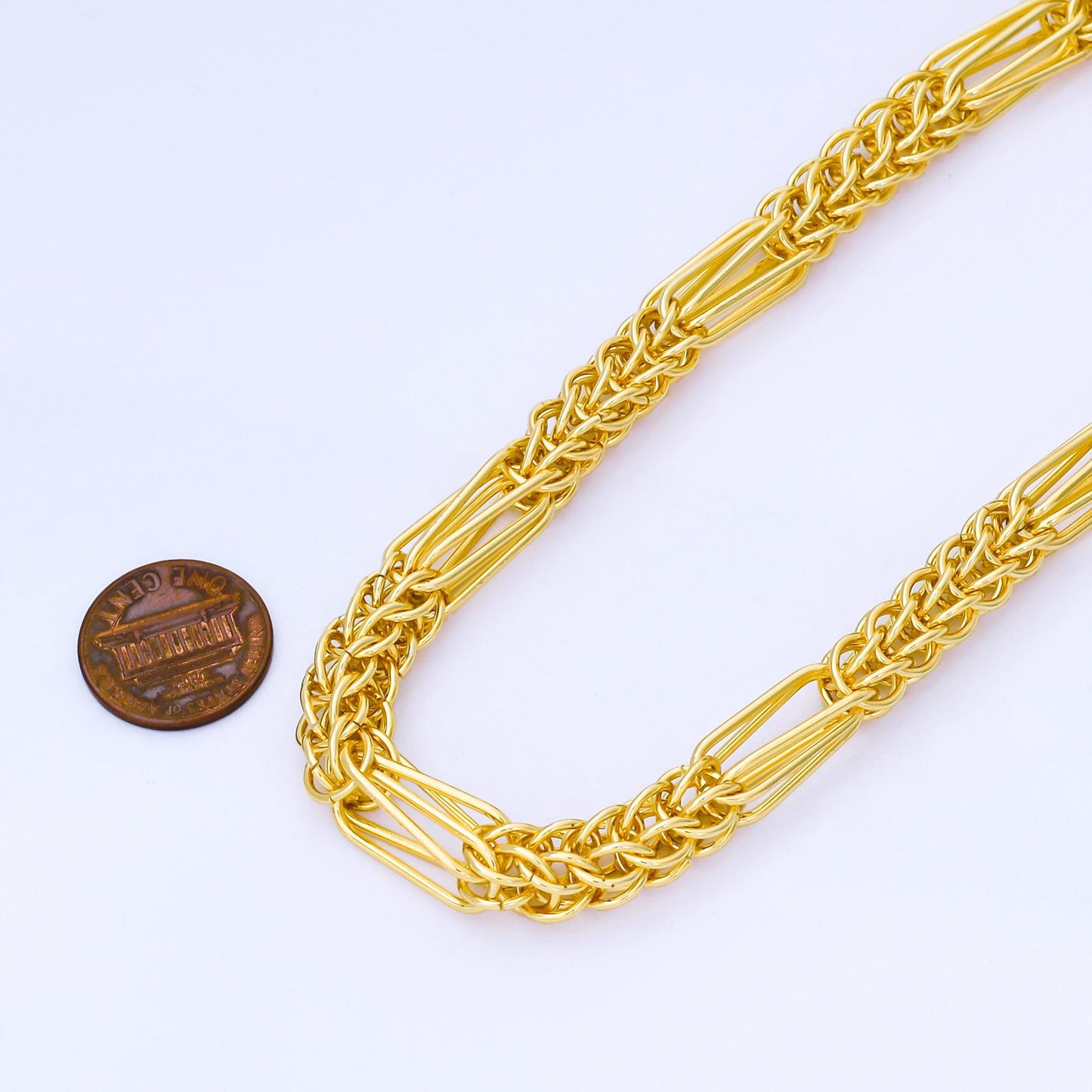 24K Gold Filled 8mm Thick Wheat/Spiga Unfinished Chain by Yard Jewelry making and supply Lengthened chains | Roll-1745