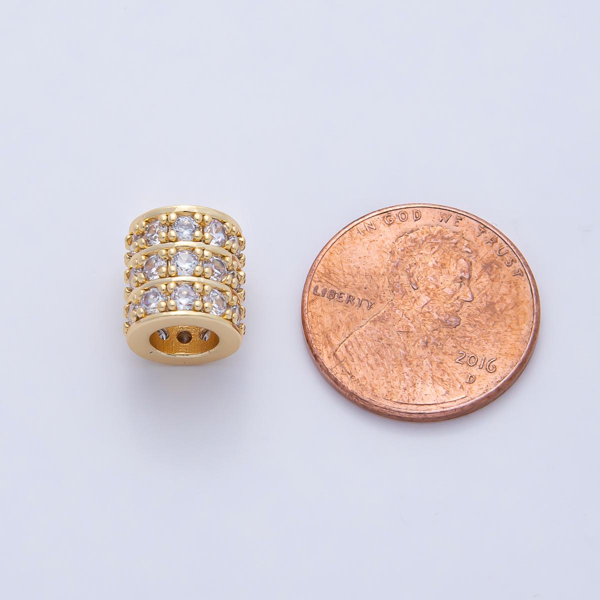 18K Gold Filled 9.7mm Clear CZ Triple Micro Paved Tube Spacer Elegant Bead Charm for DIY Jewelry Making Finding Necklace Bracelet | B434