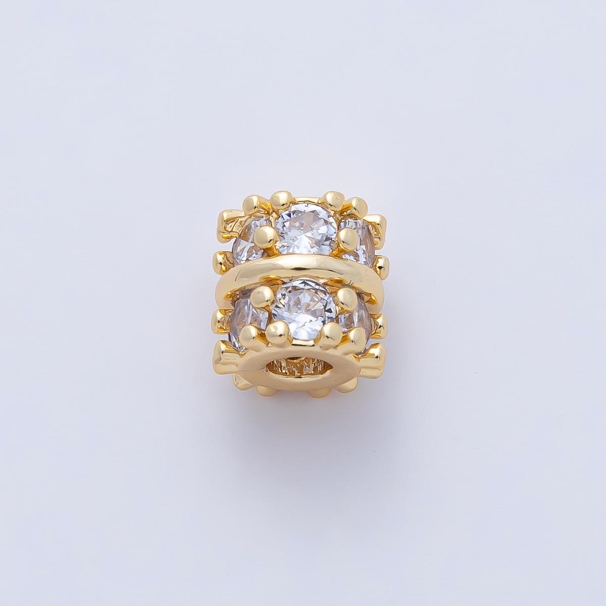 18K Gold Filled 7.7mm Double Clear CZ Micro Paved Rondelle Tube Spacer Bead Charm DIY Jewelry Making Necklace Bracelet Supply | B459
