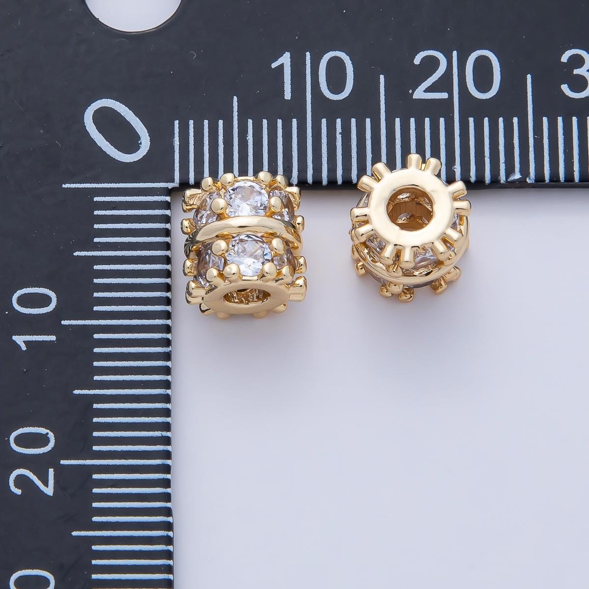 18K Gold Filled 7.7mm Double Clear CZ Micro Paved Rondelle Tube Spacer Bead Charm DIY Jewelry Making Necklace Bracelet Supply | B459