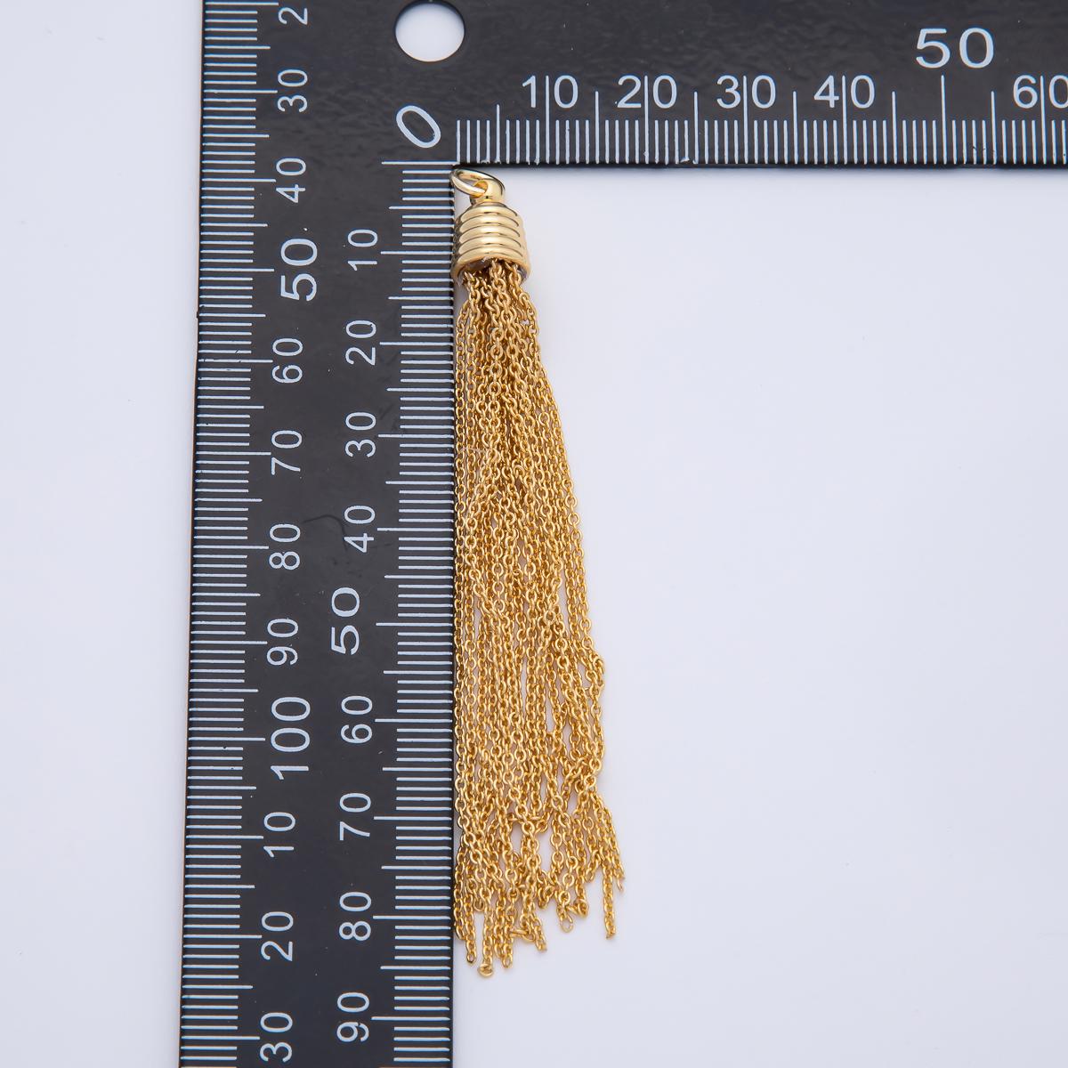 18K Gold Filled 84mm Ethnic Cone Cap Long Tassel Cable Chain Drop Charm | AF1401