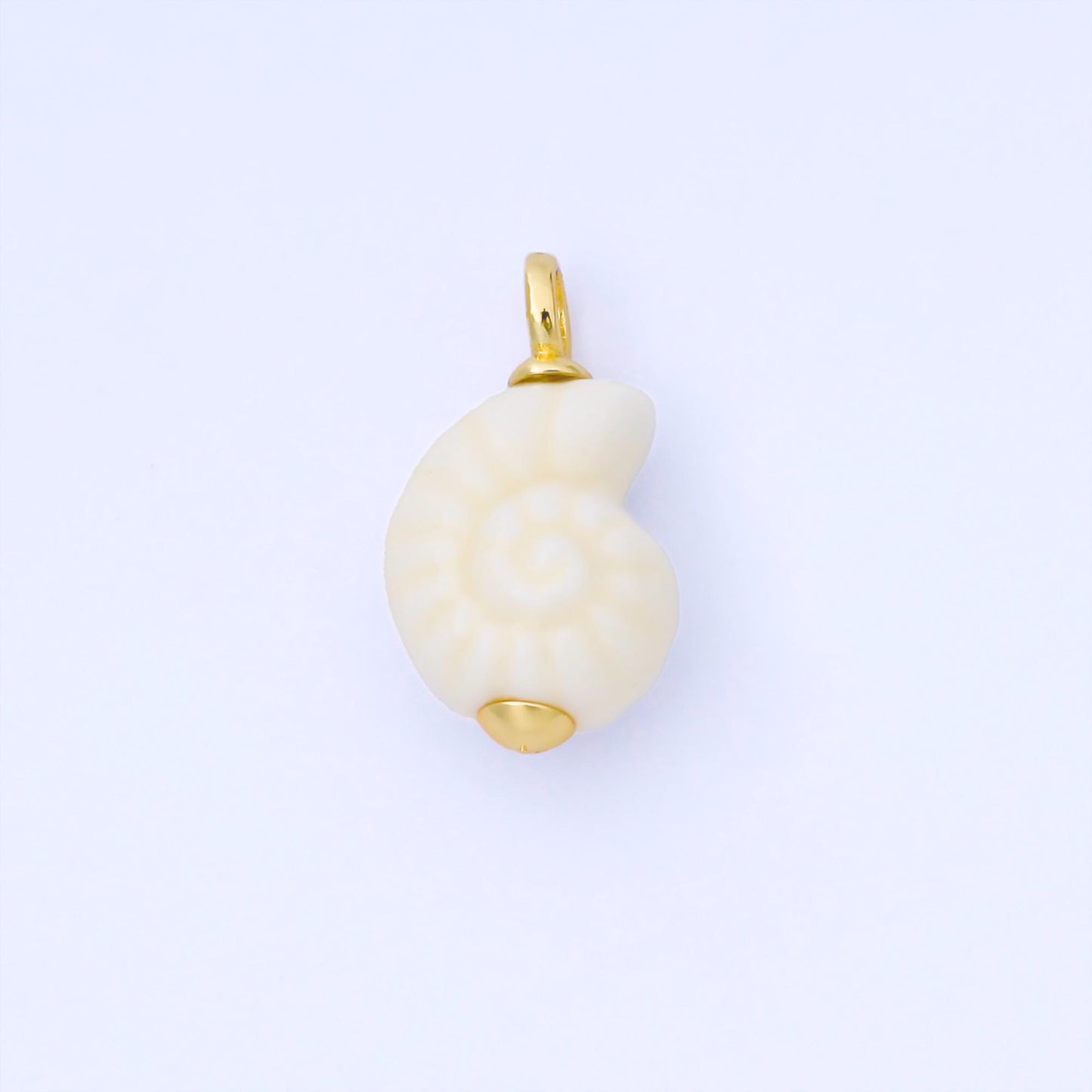 24K Gold Filled White Nautilus Clam Sea Shell Ceramic Drop Charm for Necklace or Earring Making Ocean Beach Jewelry Making Supply | AG082