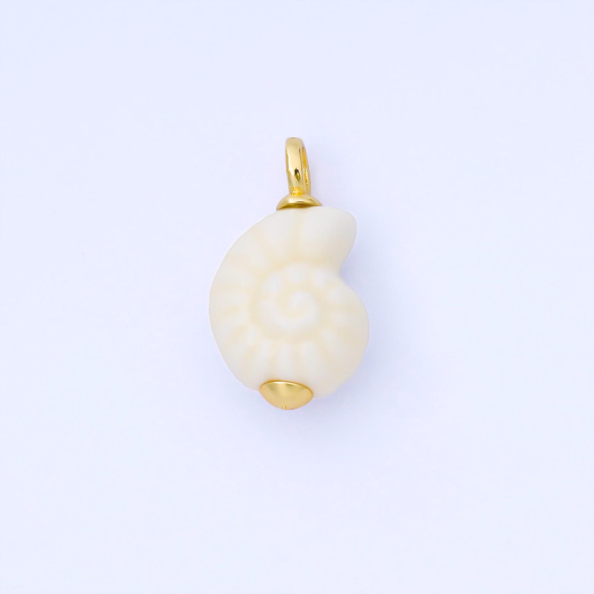 24K Gold Filled White Nautilus Clam Sea Shell Ceramic Drop Charm for Necklace or Earring Making Ocean Beach Jewelry Making Supply | AG082