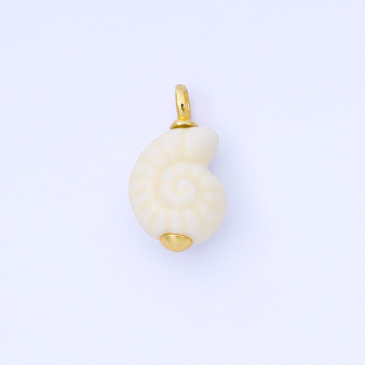 24K Gold Filled White Nautilus Clam Sea Shell Ceramic Drop Charm for Necklace or Earring Making Ocean Beach Jewelry Making Supply | AG082