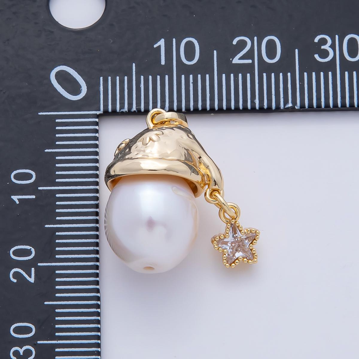 Dainty Pearl Santa Clause Charm micro paved cz dainty 18k gold filled Pearl for Christmas holiday season greetings pendant | AF1185