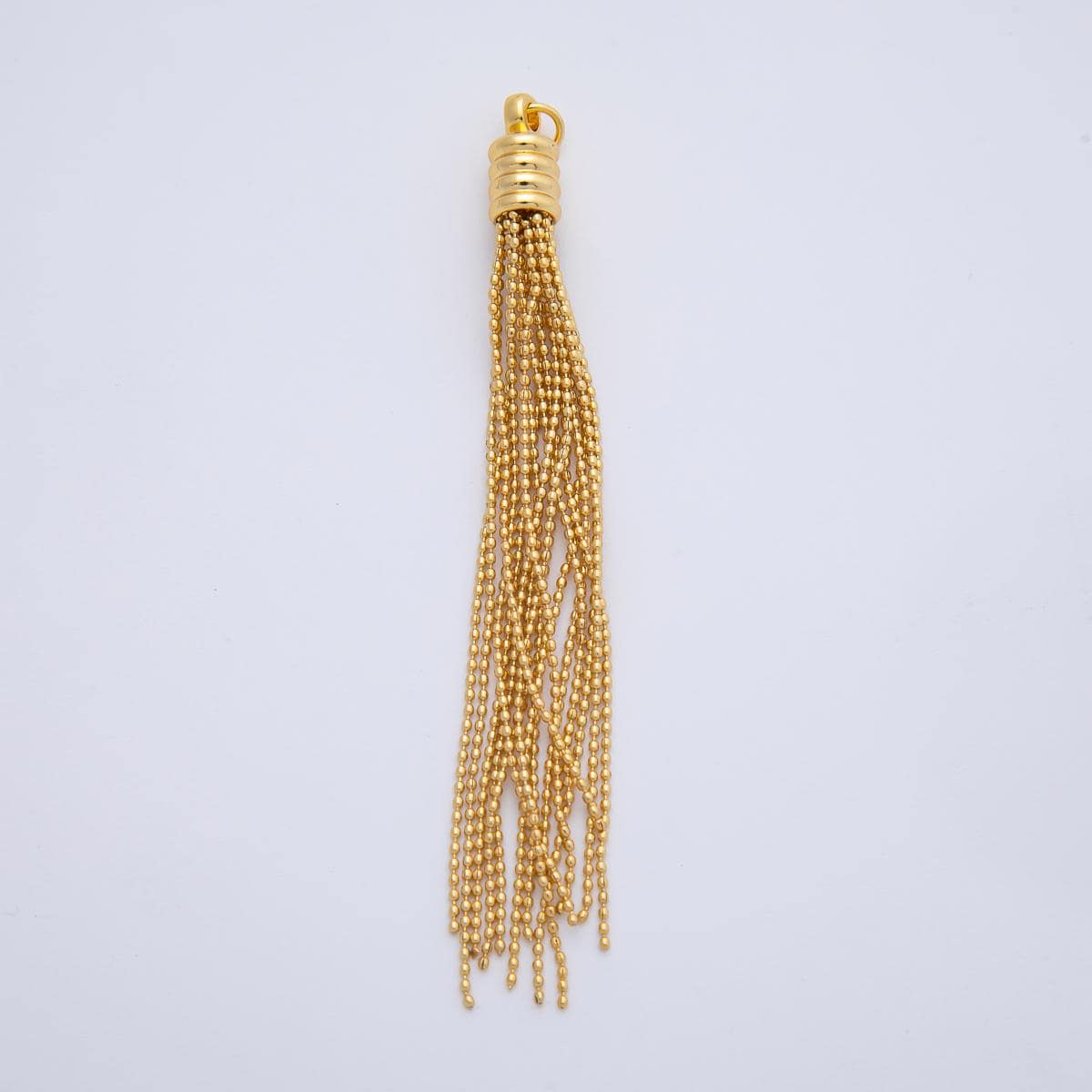 18K Gold Filled 78mm Twisted Cone Cap Tassel Beaded Chain Drop Charm | AF1403