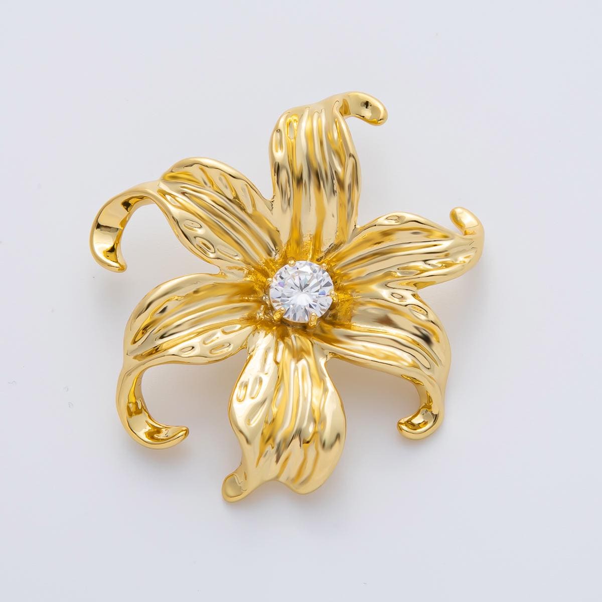 18K Gold Filled 42mm Clear Round CZ Molten Flower Charm | AF1412