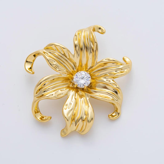 18K Gold Filled 42mm Clear Round CZ Molten Flower Charm | AF1412