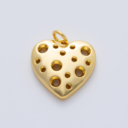 18K Gold Filled 15mm Open Dotted Heart Charm | AF1413