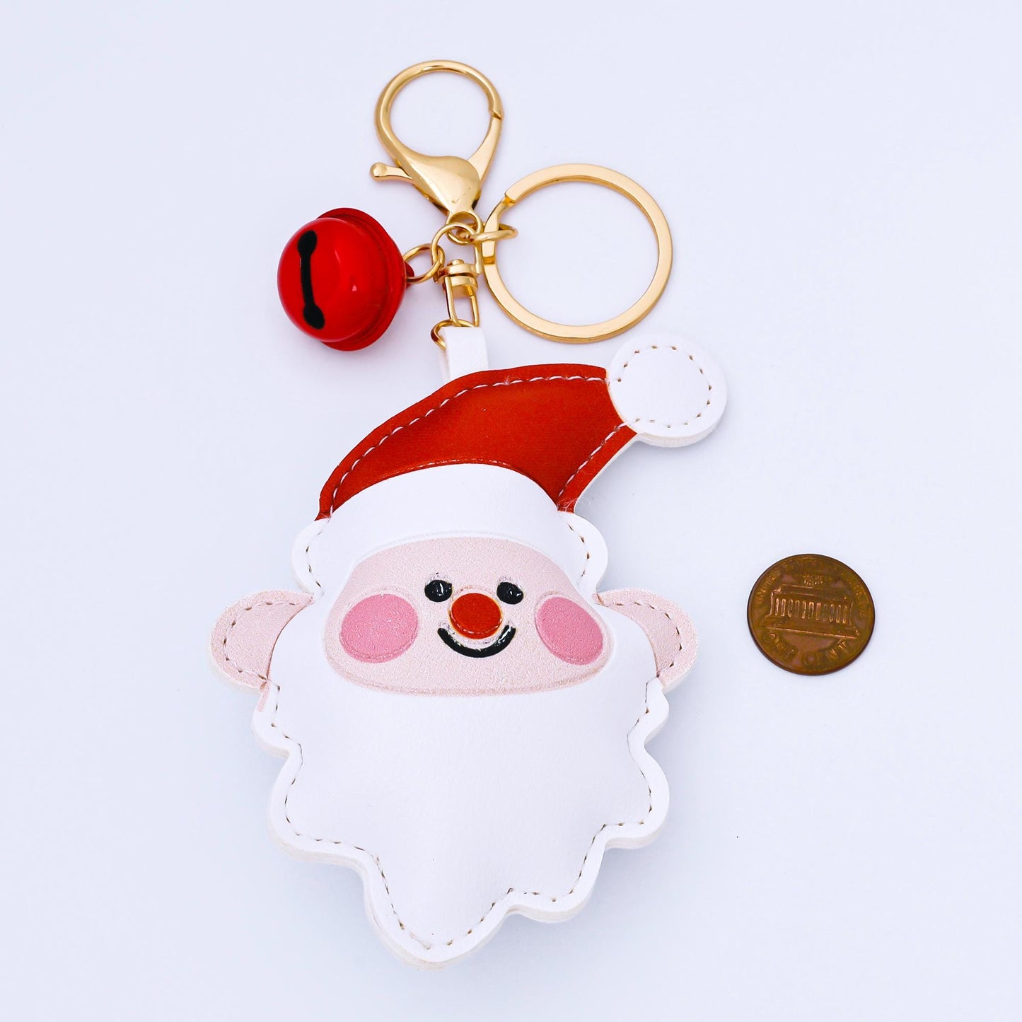 Limited Edition Christmas Tree Santa Clause Mitten Faux Leather Clip On Bag Charm Keychain with Bell for Holiday Season Gift Idea | WB-00203