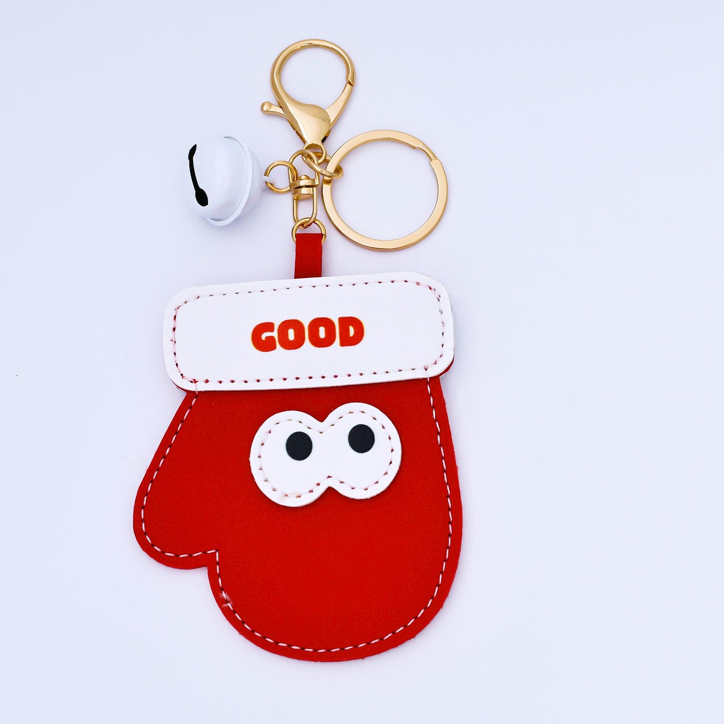 Limited Edition Christmas Tree Santa Clause Mitten Faux Leather Clip On Bag Charm Keychain with Bell for Holiday Season Gift Idea | WB-00203