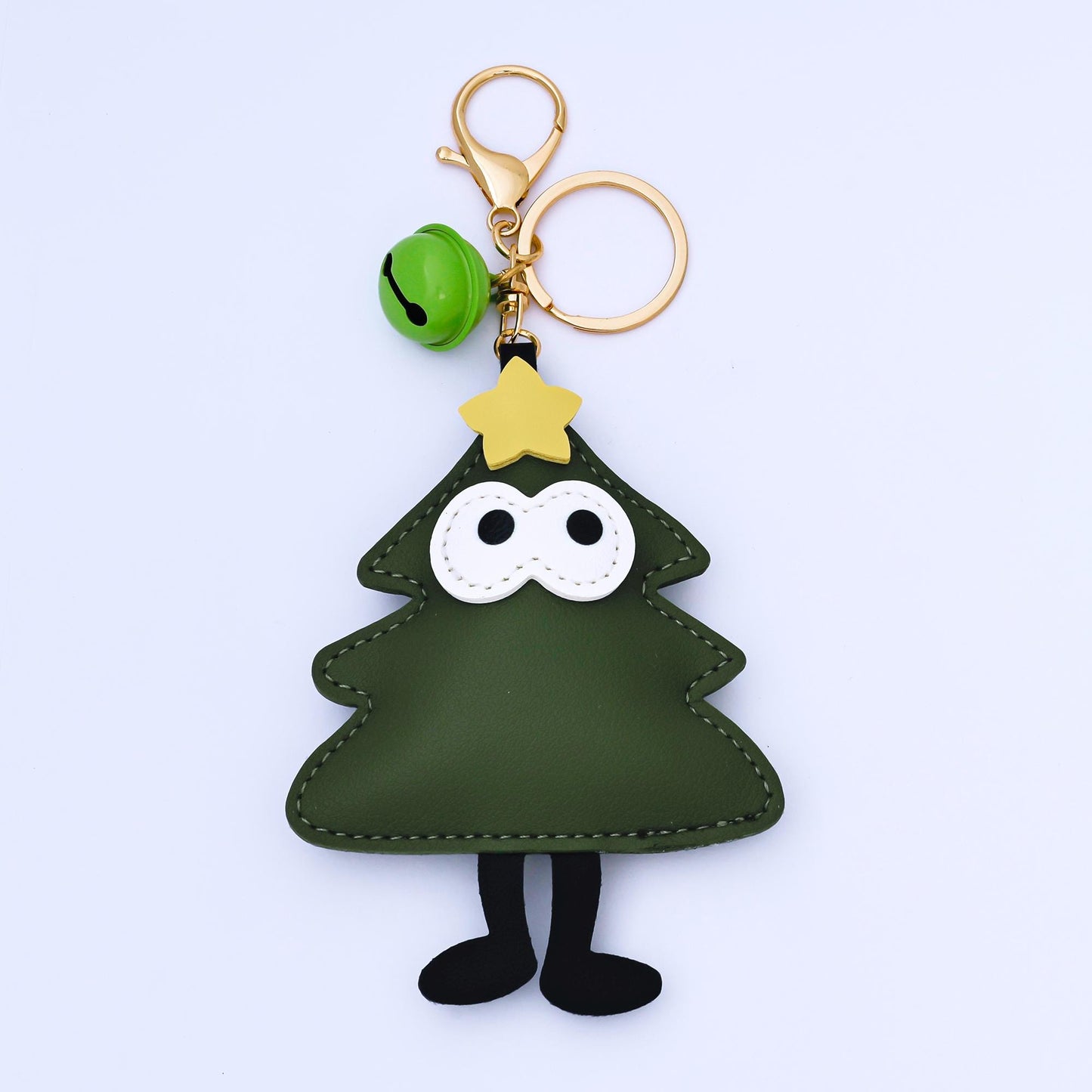 Limited Edition Christmas Tree Santa Clause Mitten Faux Leather Clip On Bag Charm Keychain with Bell for Holiday Season Gift Idea | WB-00203