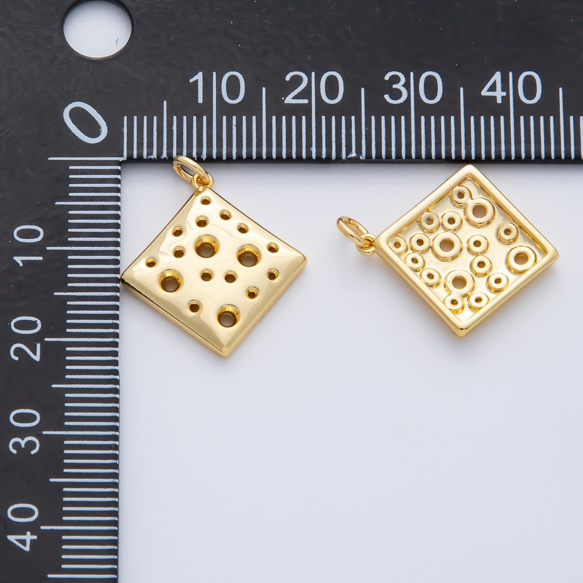 18K Gold Filled 20mm Dotted Slice of Cheese Rhombus Charm | AF1414