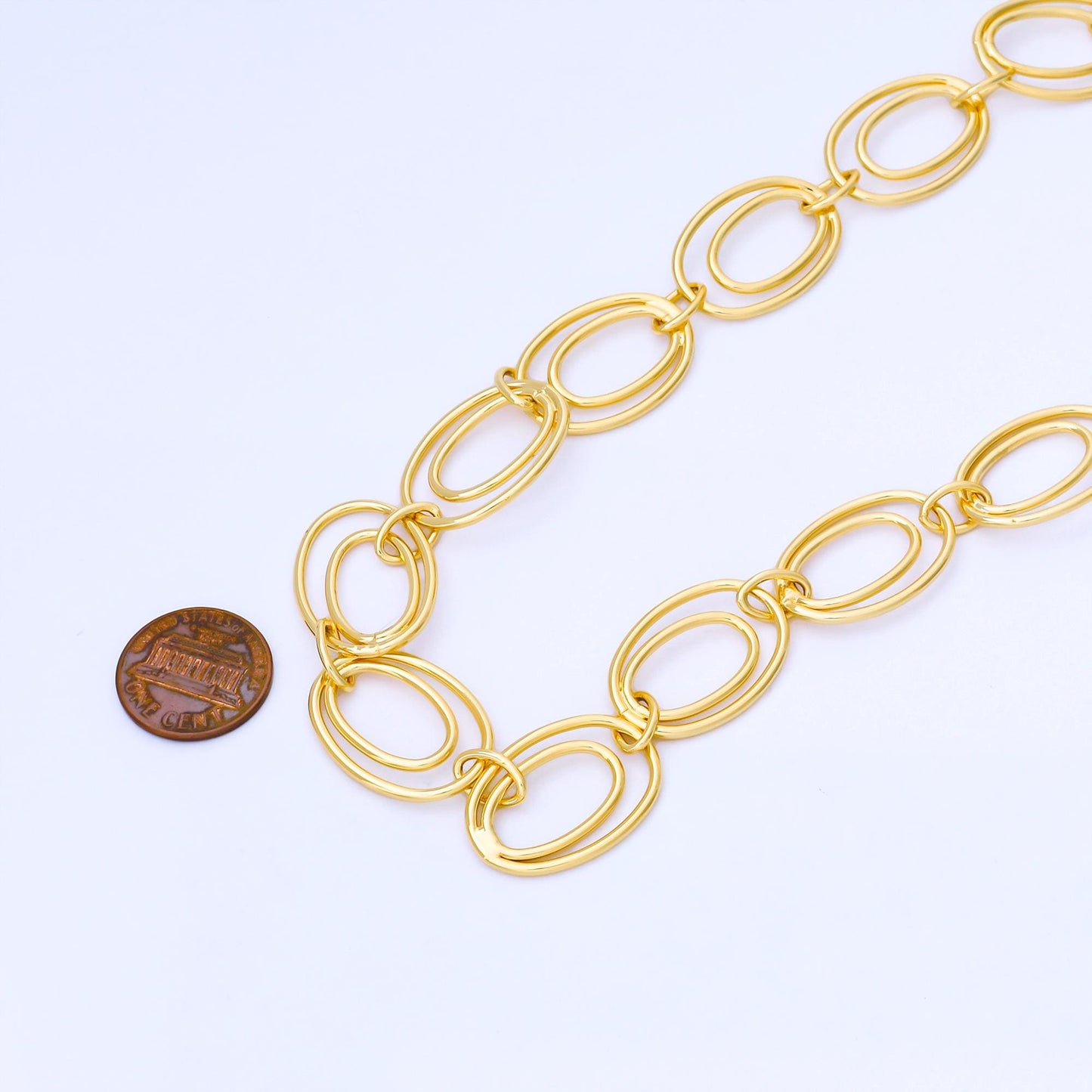 24K Gold Filled Double Oval Interlock Link Cable Unfinished Chain by Yard DIY Jewelry making and supply for Handmade Jewelry | Roll-1746