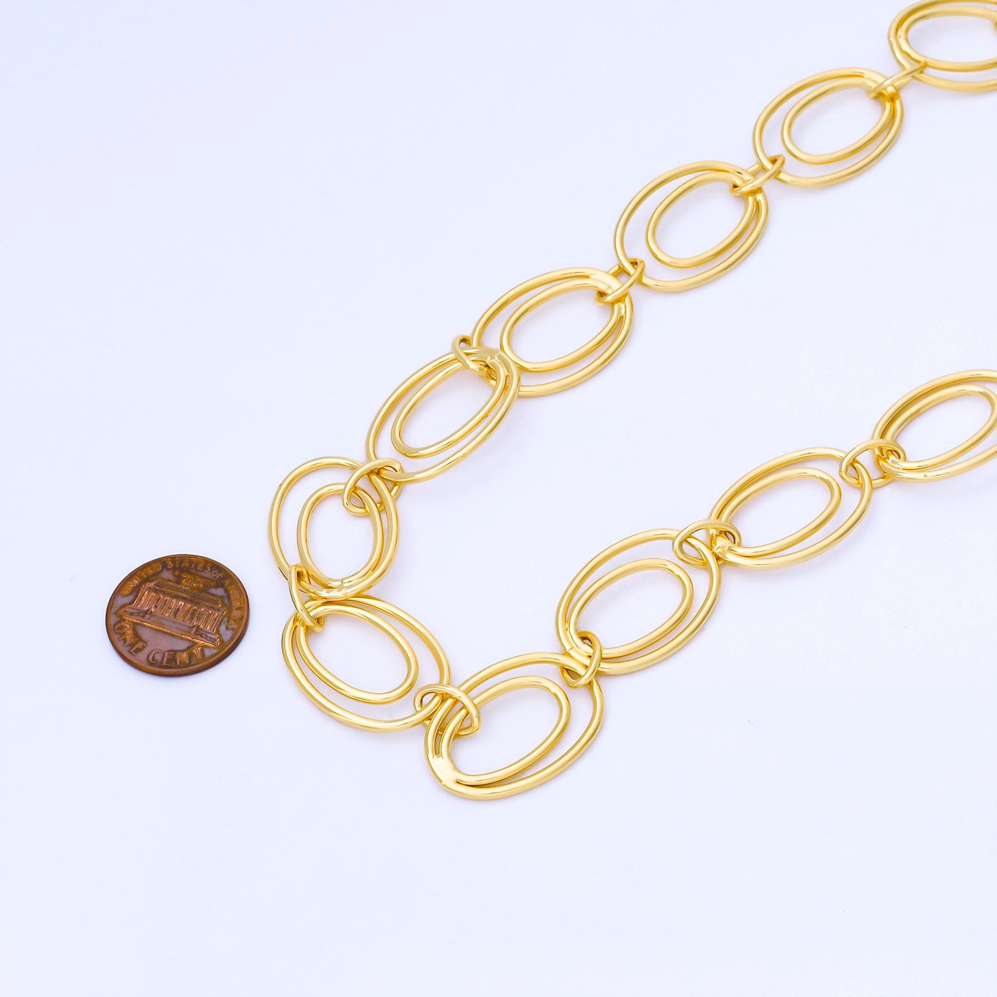 24K Gold Filled Double Oval Interlock Link Cable Unfinished Chain by Yard DIY Jewelry making and supply for Handmade Jewelry | Roll-1746